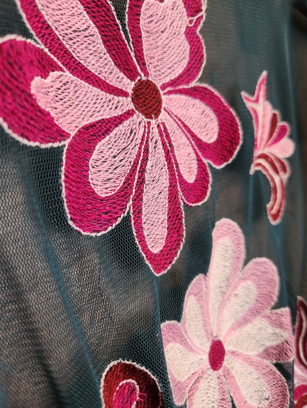 BY ANTHROPOLOGIE LONG-SLEEVE EMBROIDERED SHEER MESH GREEN PINK TOP SMALL NWT - Picture 8 of 14
